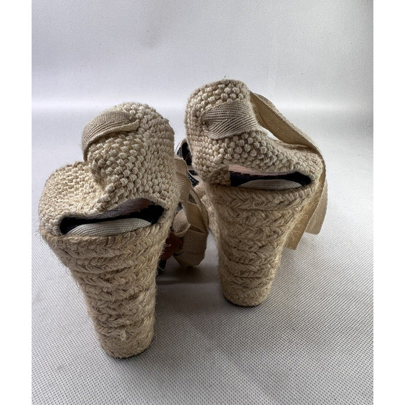J. Crew Espadrille Wedges Ankle Wrap Striped Canvas Fabric Platform Heel Size 9 - Picture 4 of 6
